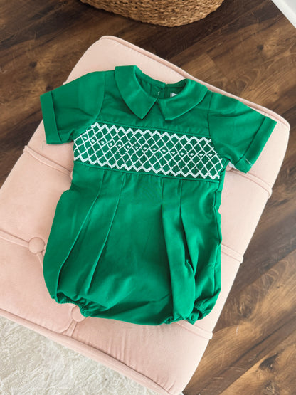 Emerald Green Smocked Collared Bubble