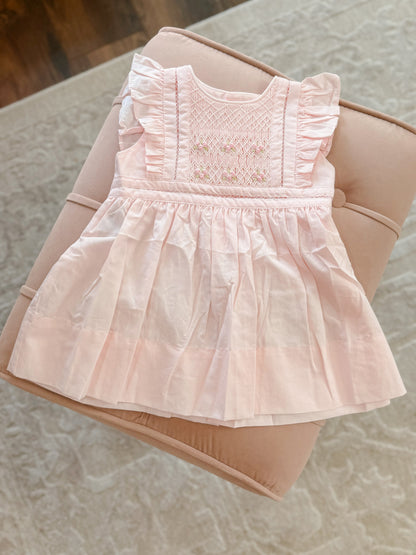 Pink Floral Favors Smocked Dress