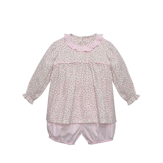 Pink Floral Garden Collared Bloomer Set