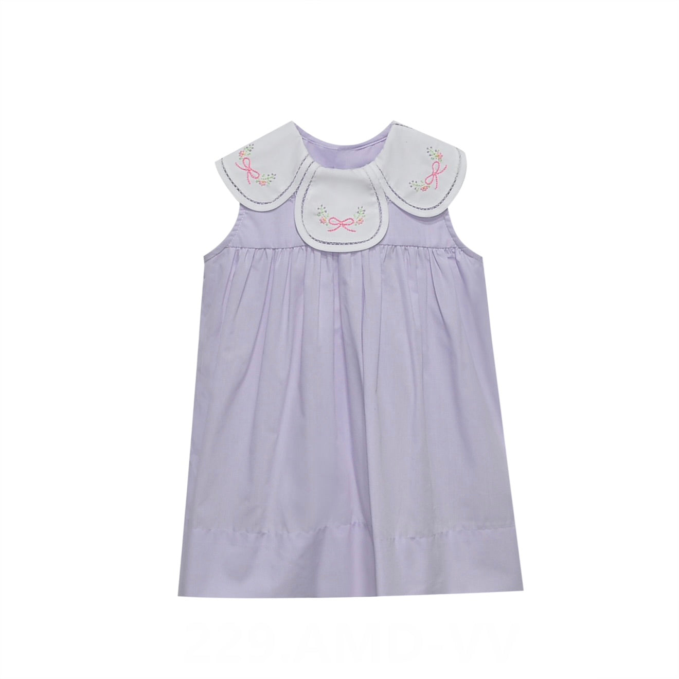 Lavender Petal Collar Embroidered Bow Dress