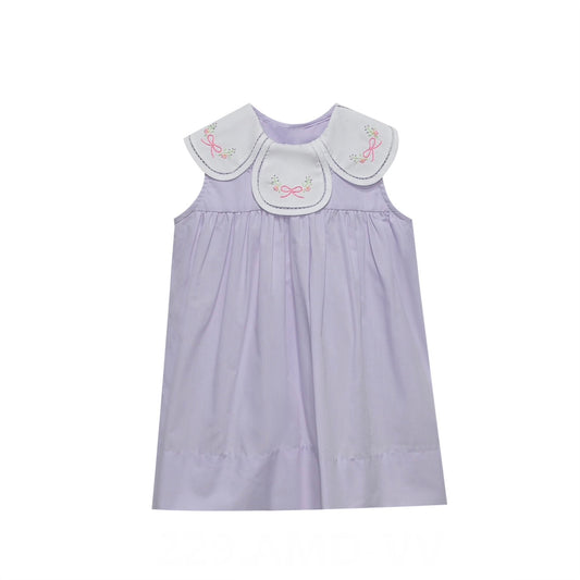 Lavender Petal Collar Embroidered Bow Dress