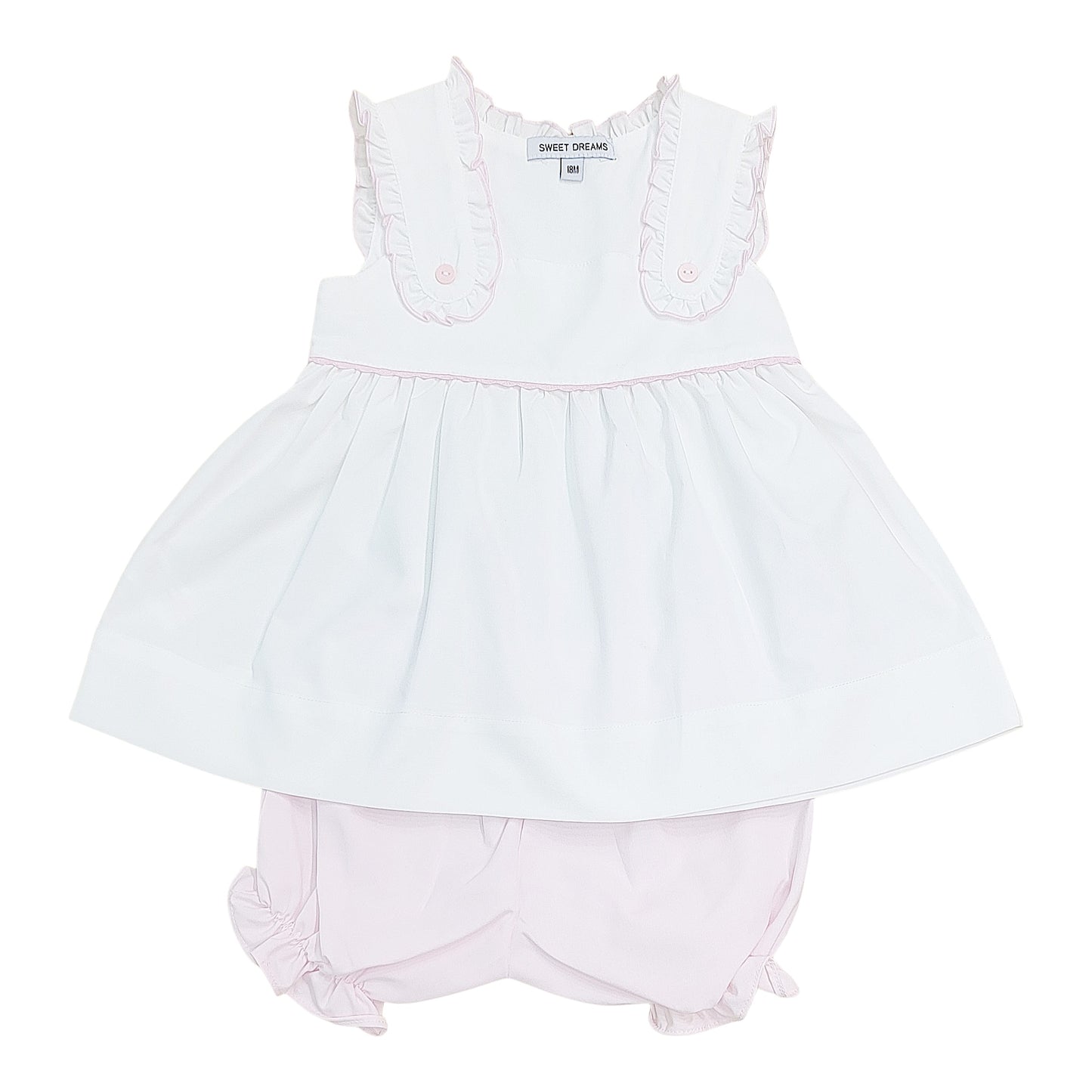 White Bloomer Set with Pink Trim