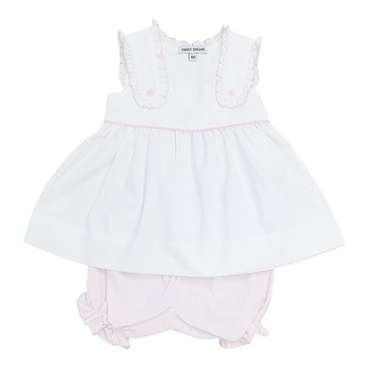 White Bloomer Set with Pink Trim