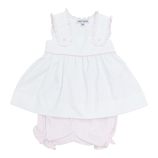 White Bloomer Set with Pink Trim