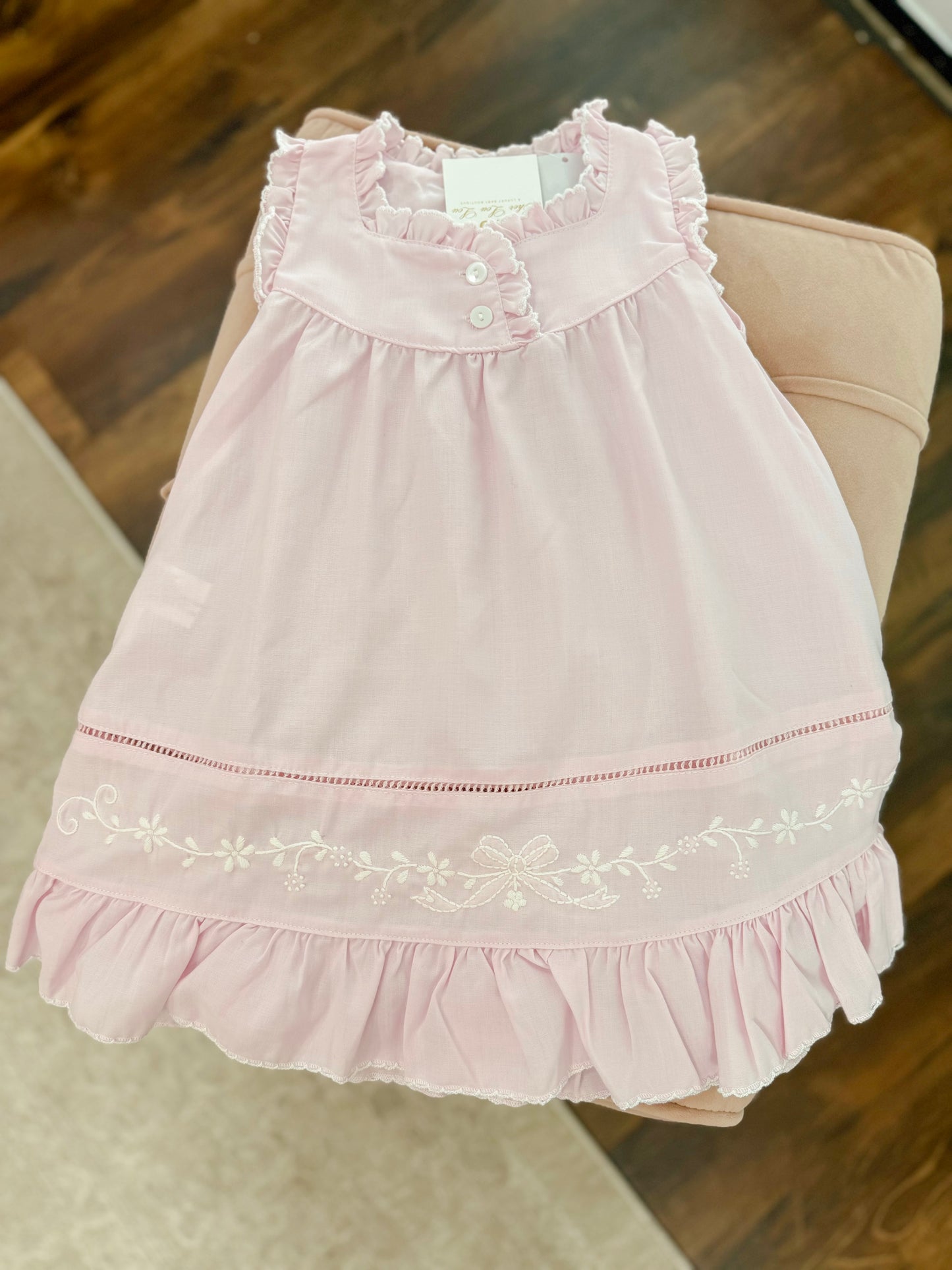 Pink Bow Embroidered Ruffle Sleeveless Nightgown