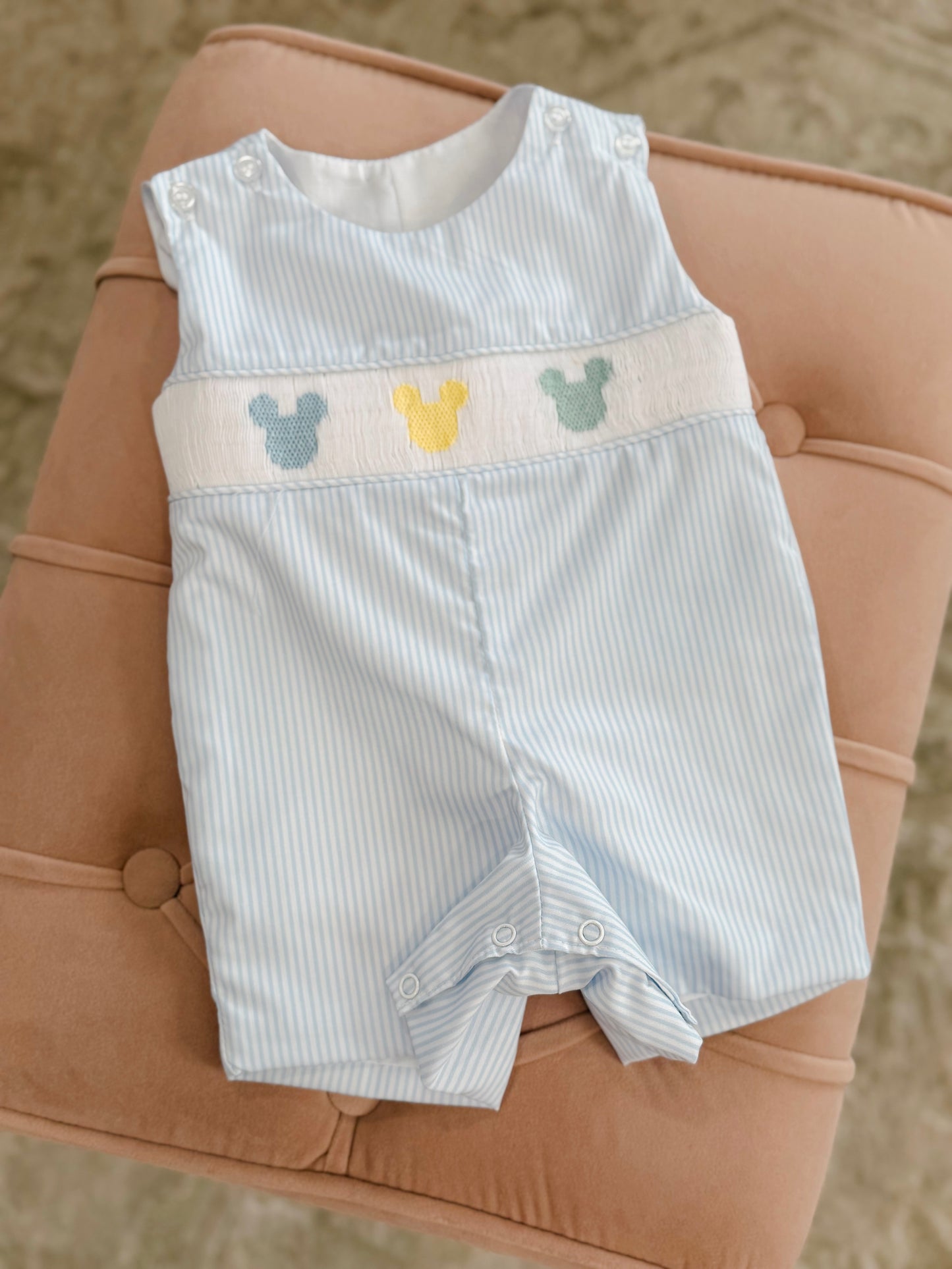 Smocked Mouse Ear Stripe Shortall