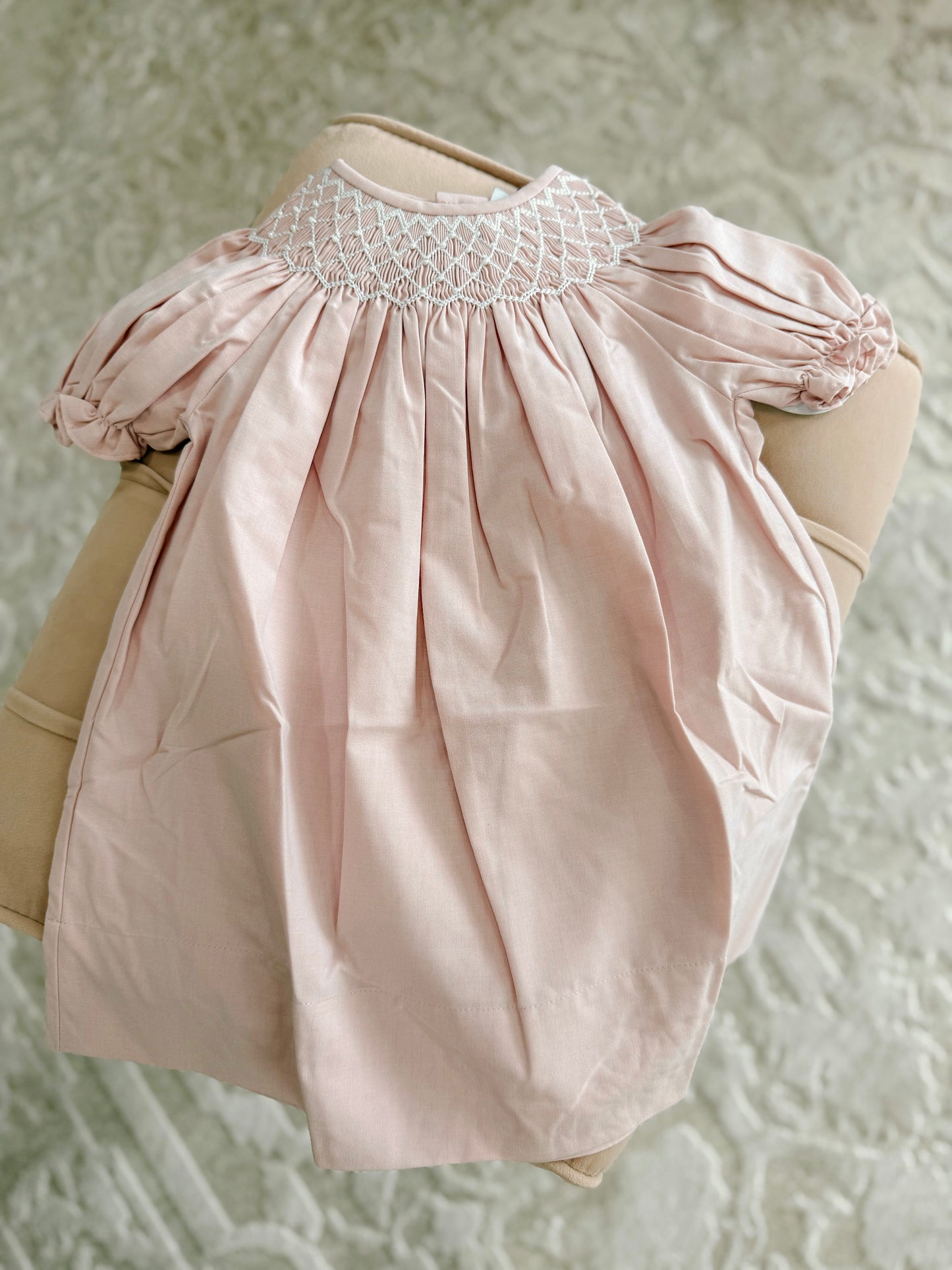 Dusty Pink Pearl Beaded Smocked Dress