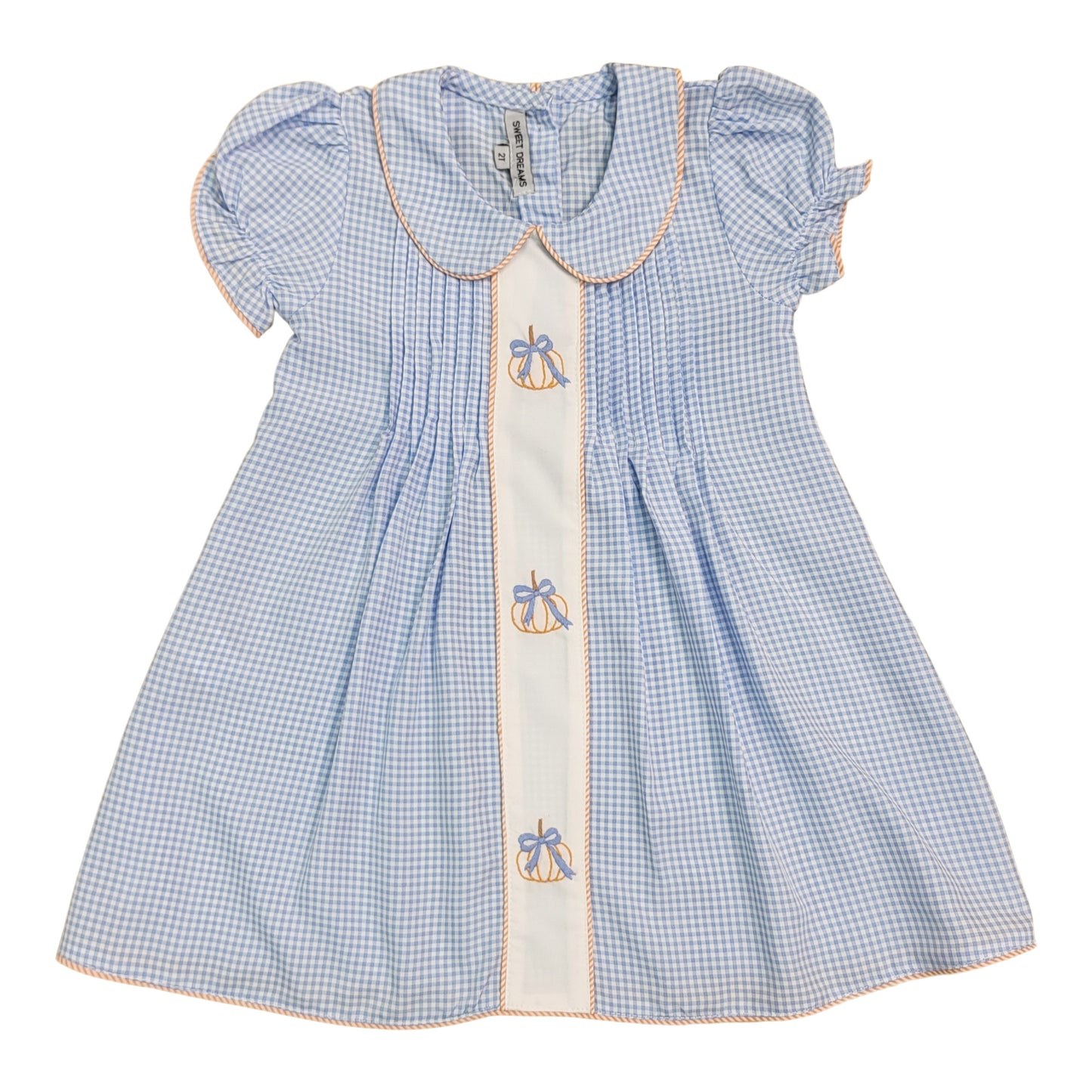 Blue Gingham Pumpkin Bow Dress