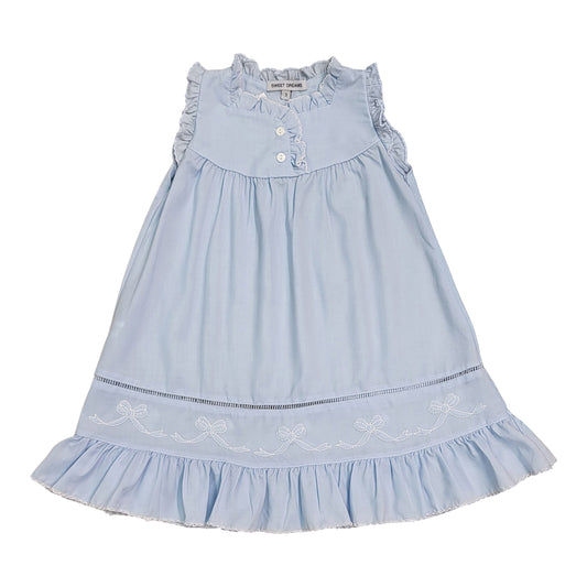 Blue Bow Embroidered Ruffle Sleeveless Nightgown