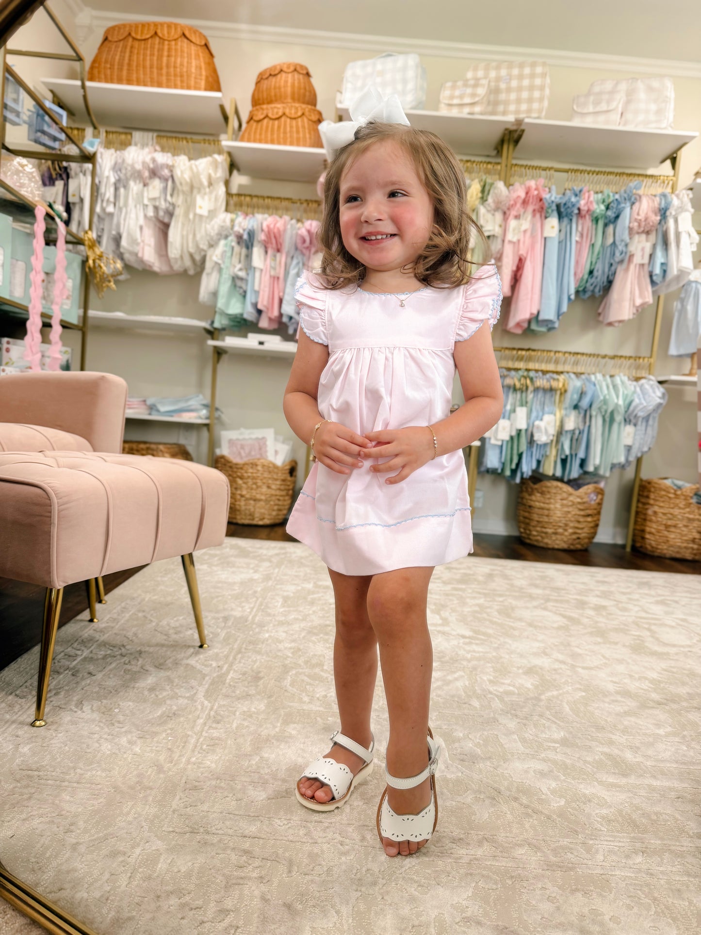 Pink with Blue Picot Trim Dress