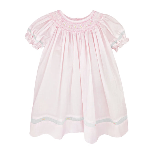 Pink Smocked Daygown with Voile Insert & Bonnet