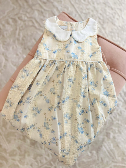 Cream Lace Floral Dress with Scallop Collar