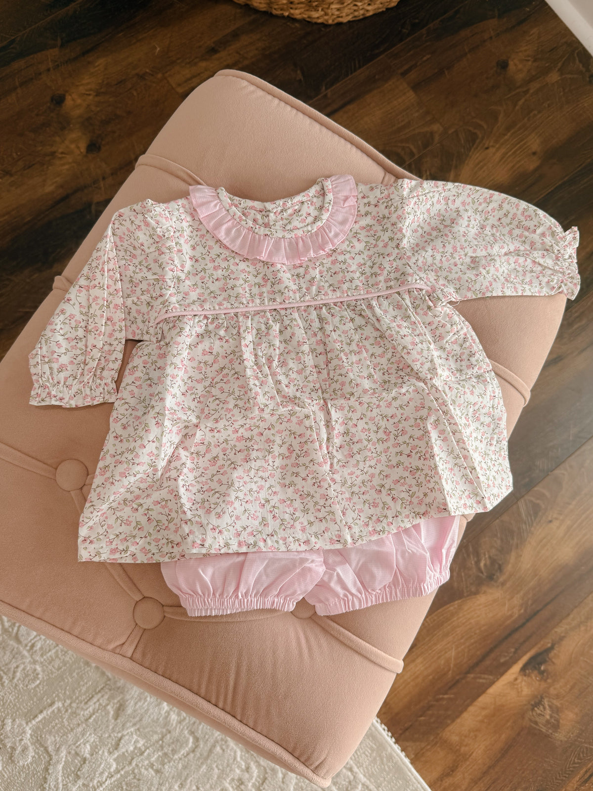 Pink Floral Garden Collared Bloomer Set