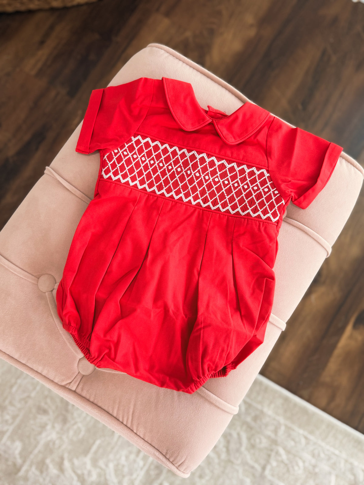 Red Smocked Collared Bubble