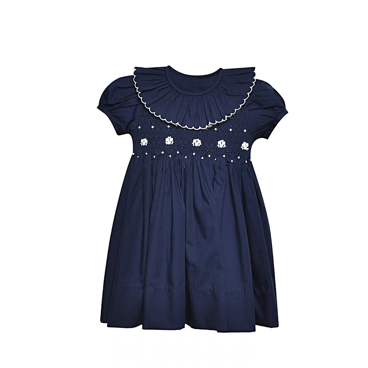 Navy Smocked Scallop Collar Dress