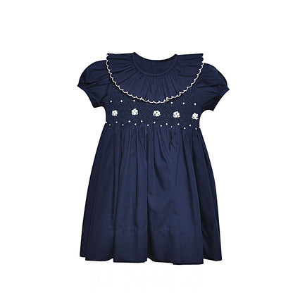 Navy Smocked Scallop Collar Dress