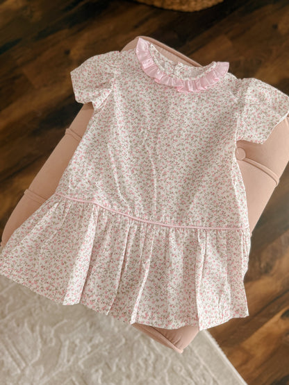 Pink Floral Garden Collared A-Line Dress