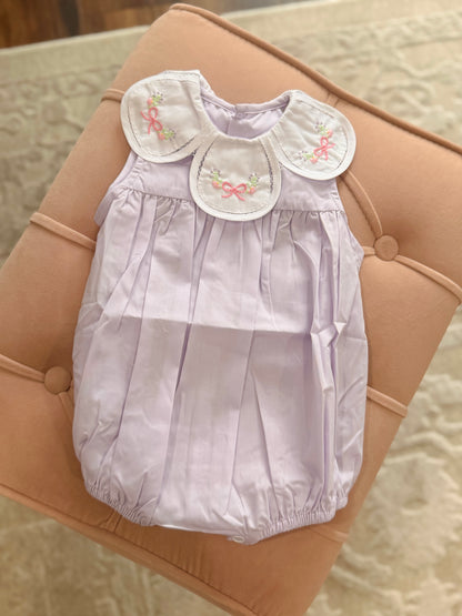 Lavender Petal Collar Embroidered Bow Bubble