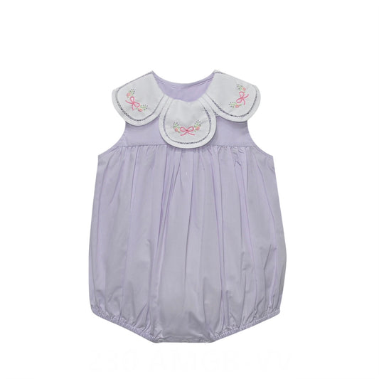 Lavender Petal Collar Embroidered Bow Bubble