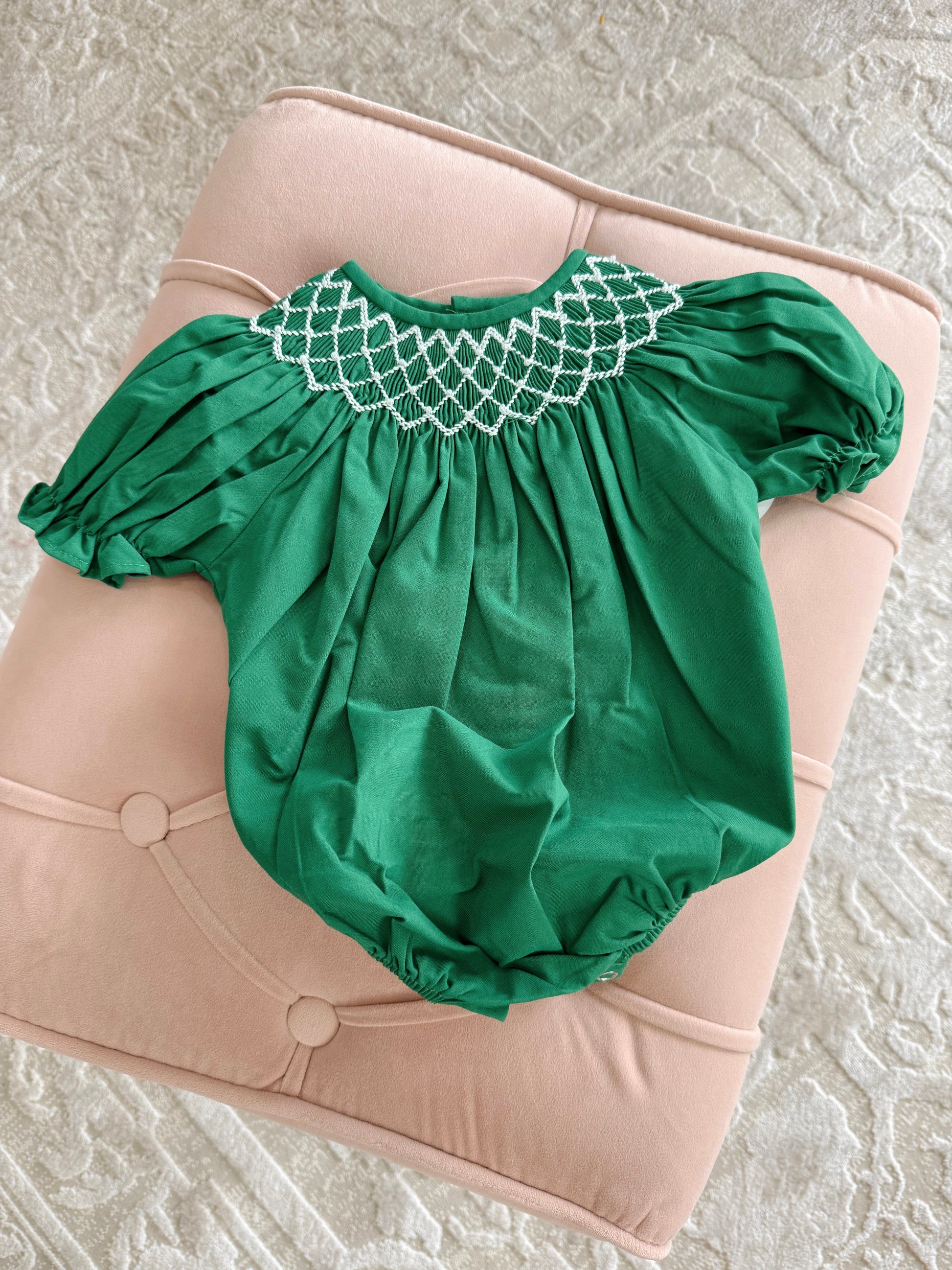 Emerald Green Pearl Beaded Smocked Bubble Cher Lou Lou Emerald Green Pearl Beaded Smocked Bubble Cher Lou Lou
