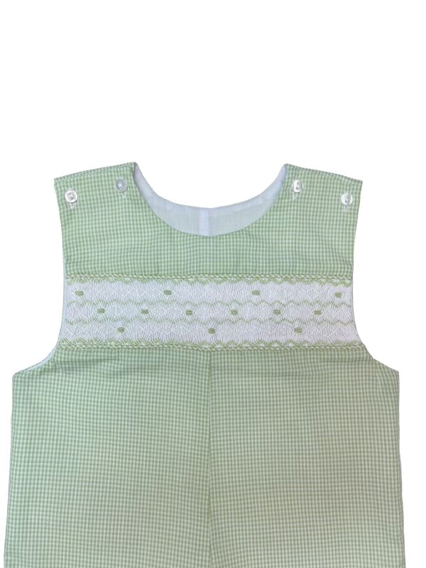 Green Gingham Smocked Shortall