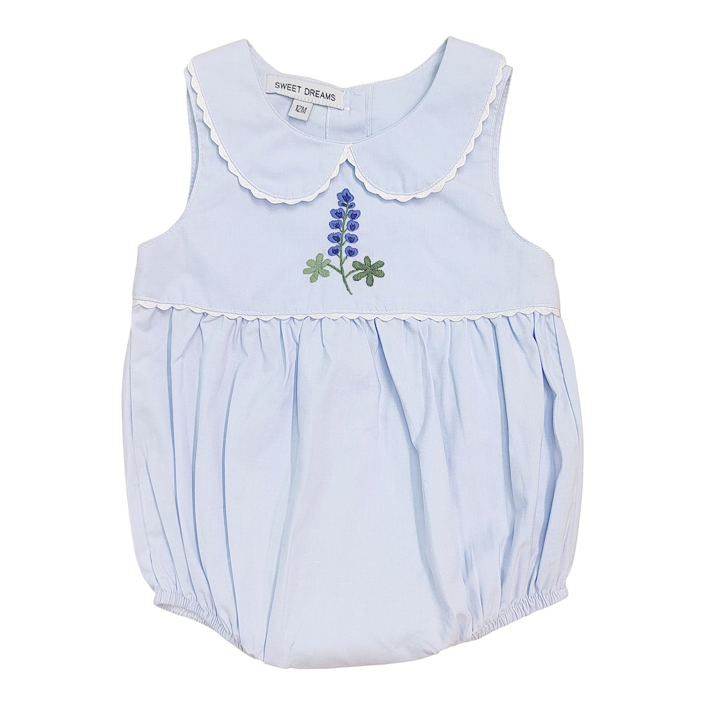 Blue Floral Embroidered Bubble with Picot Trim