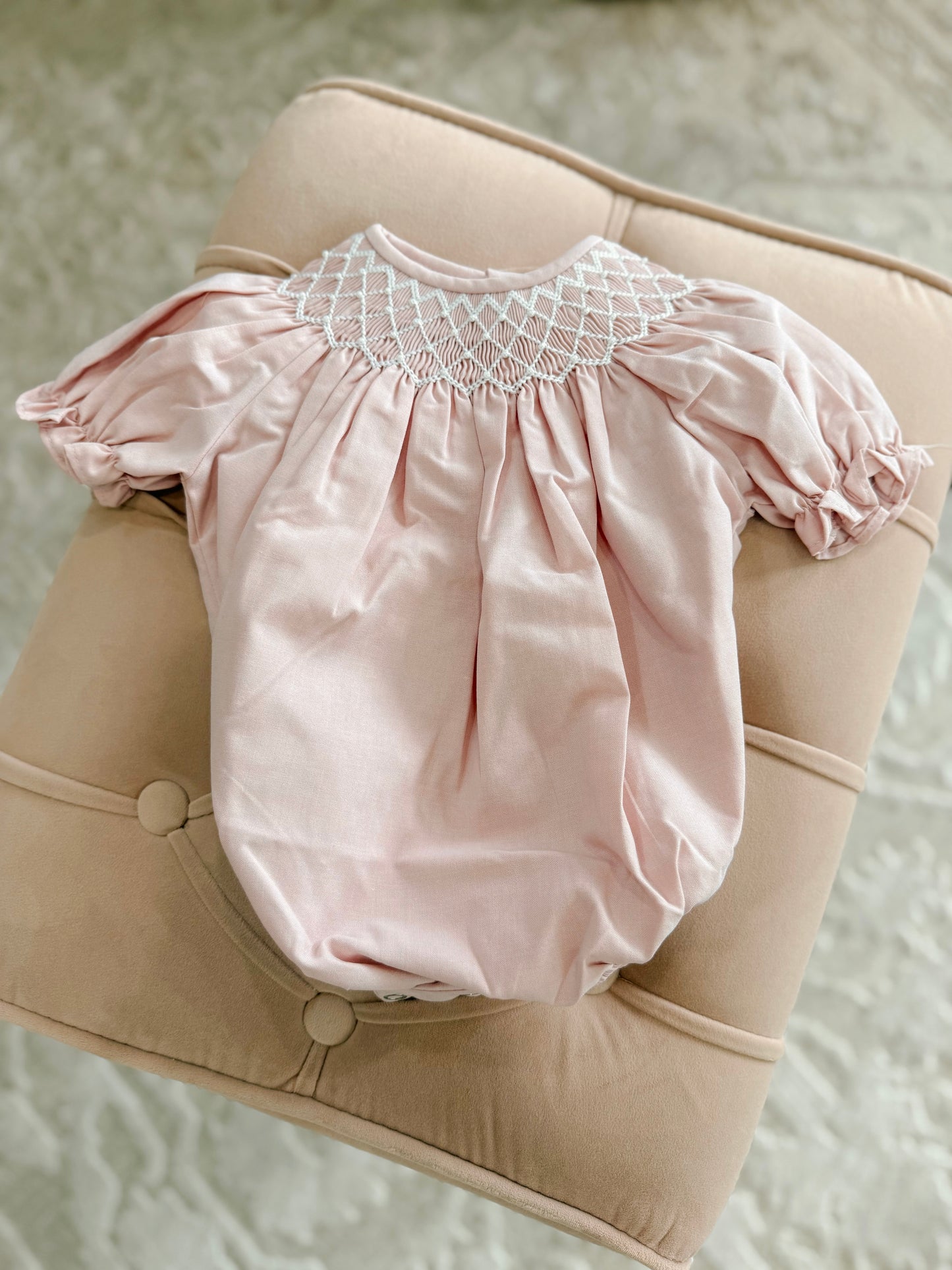 Dusty Pink Pearl Beaded Smocked Bubble
