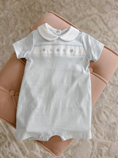 Blue Smocked Collared Romper