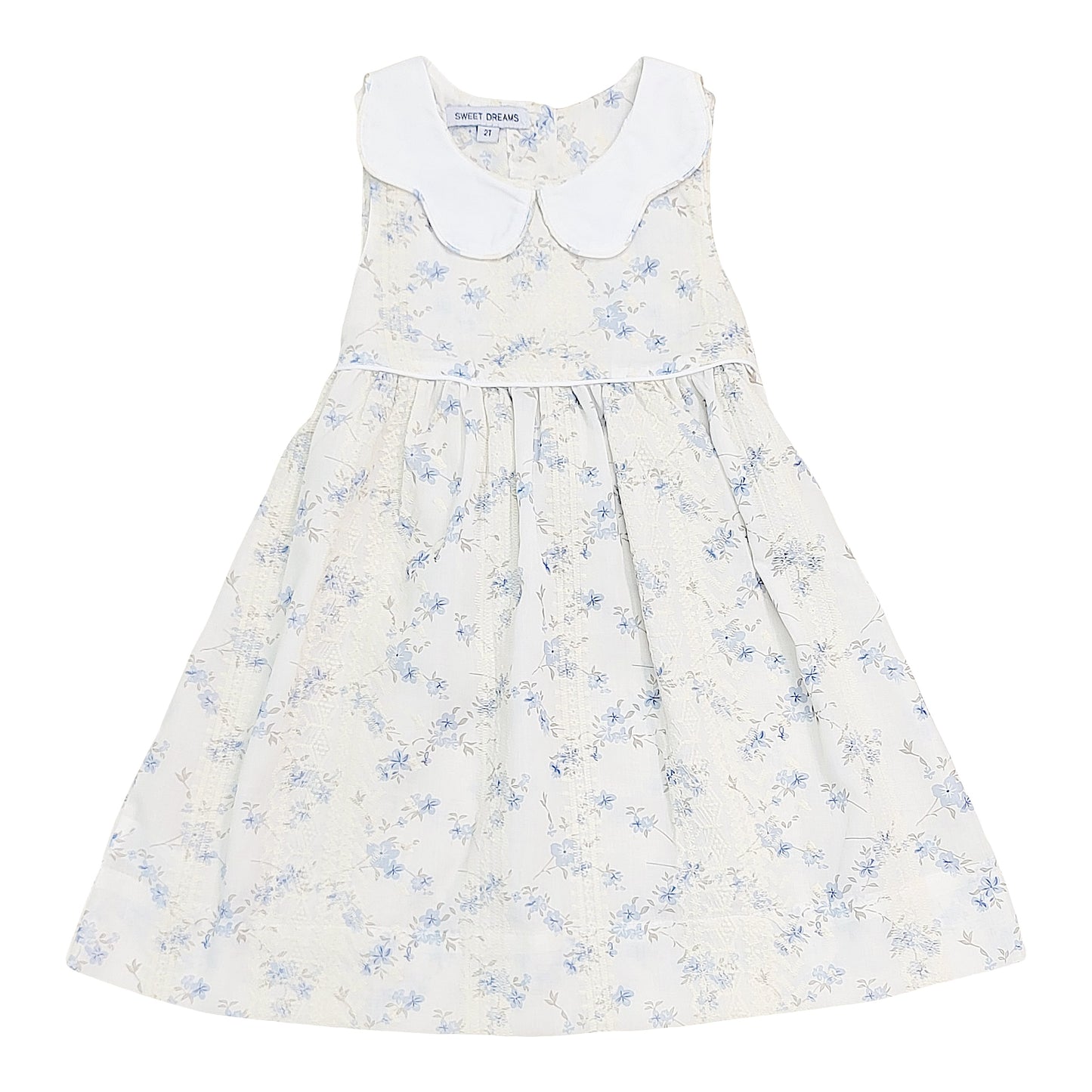 Cream Lace Floral Dress with Scallop Collar