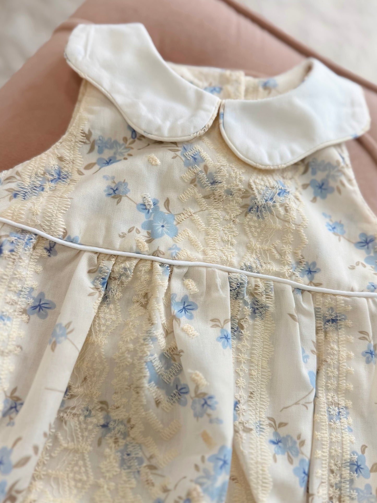 Cream Lace Floral Bubble with Scallop Collar