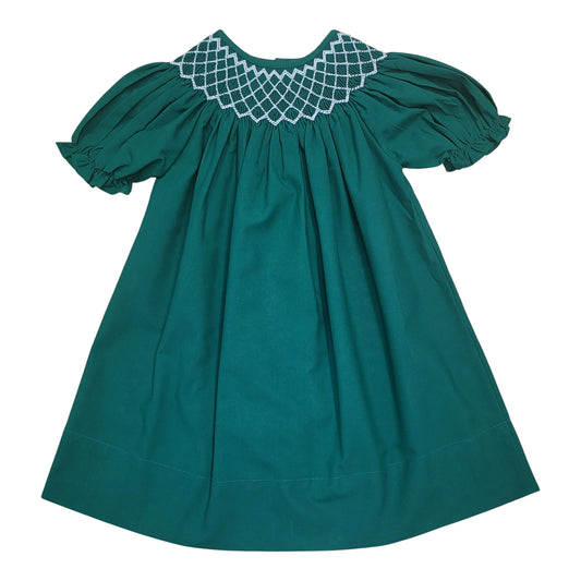 Emerald Green Pearl Beaded Smocked Dress