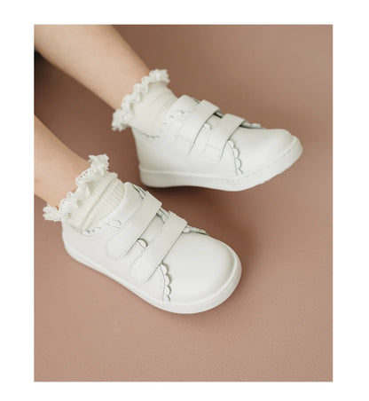 White Caroline Scalloped Velcro Sneaker