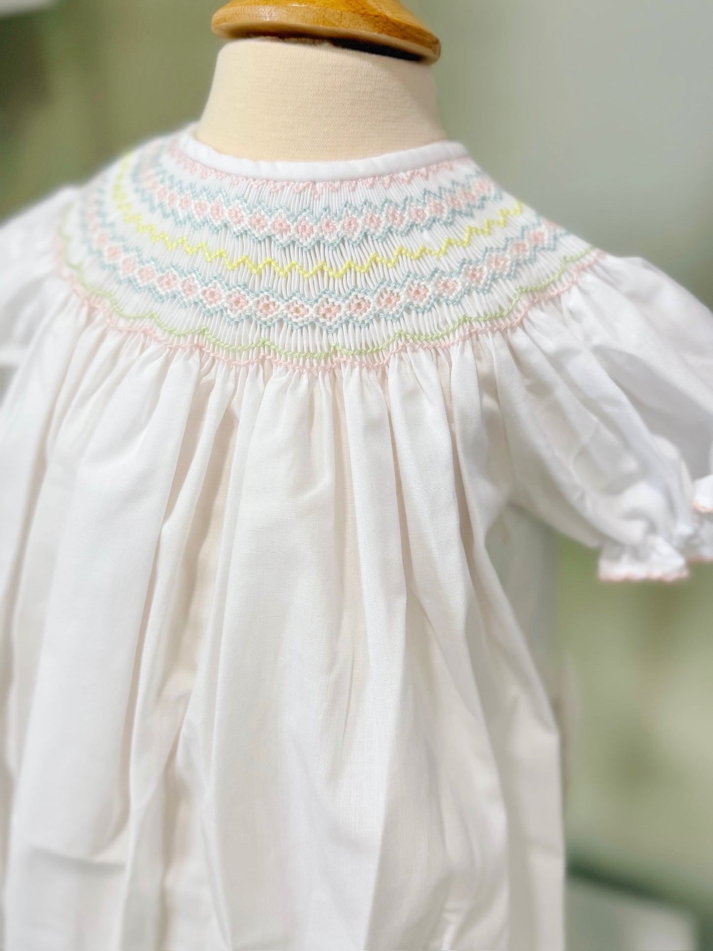 Classic White Bishop Bubble with Colorful Smocking