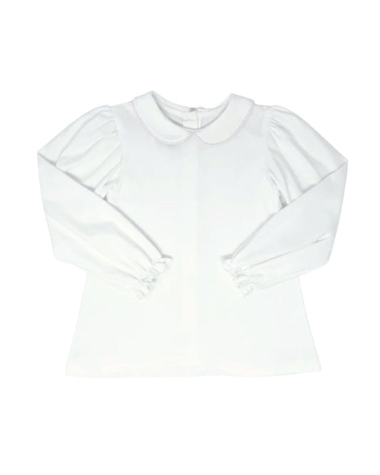 White Pima Cotton Long Sleeve Blouse