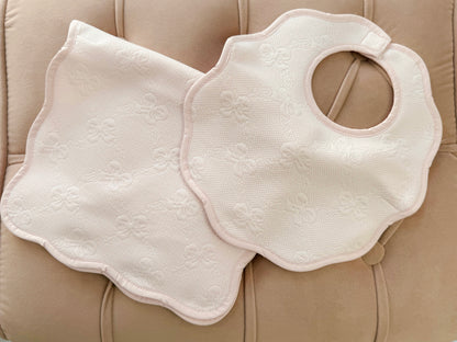 Pink Bows Bib & Burp Cloth Scallop Set