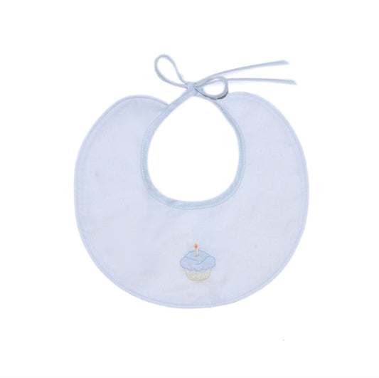 Blue Cupcake Embroidered Bib