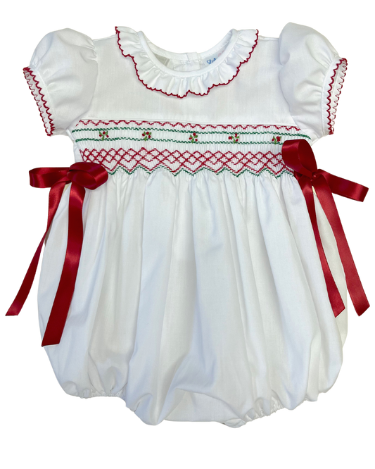 White Smocked Bubble with Ribbon