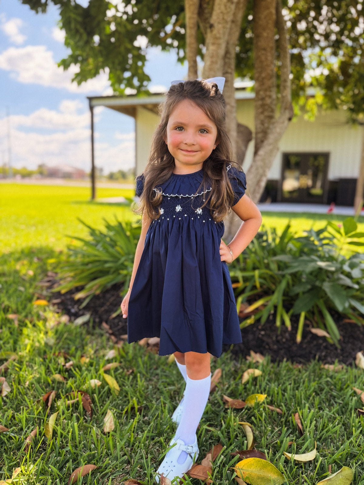 Navy Smocked Scallop Collar Dress
