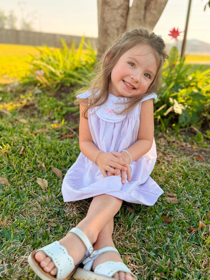 Lavender Petal Collar Embroidered Bow Dress
