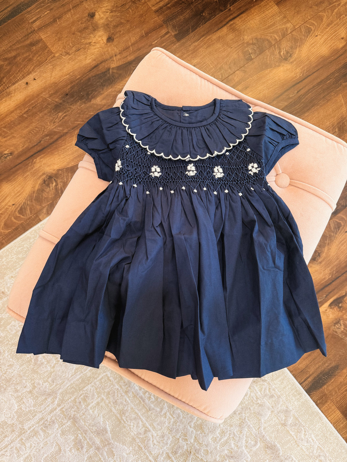 Navy Smocked Scallop Collar Dress