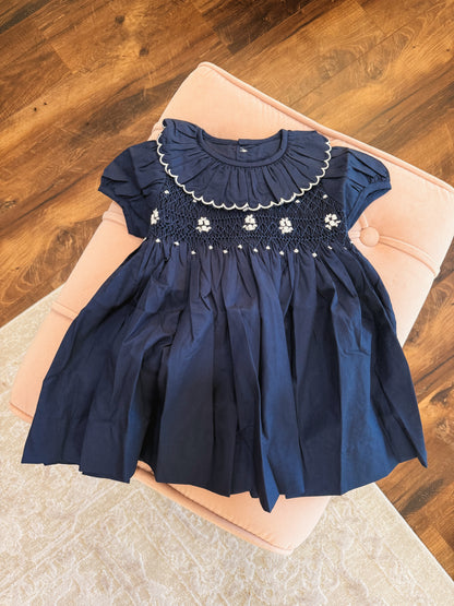 Navy Smocked Scallop Collar Dress
