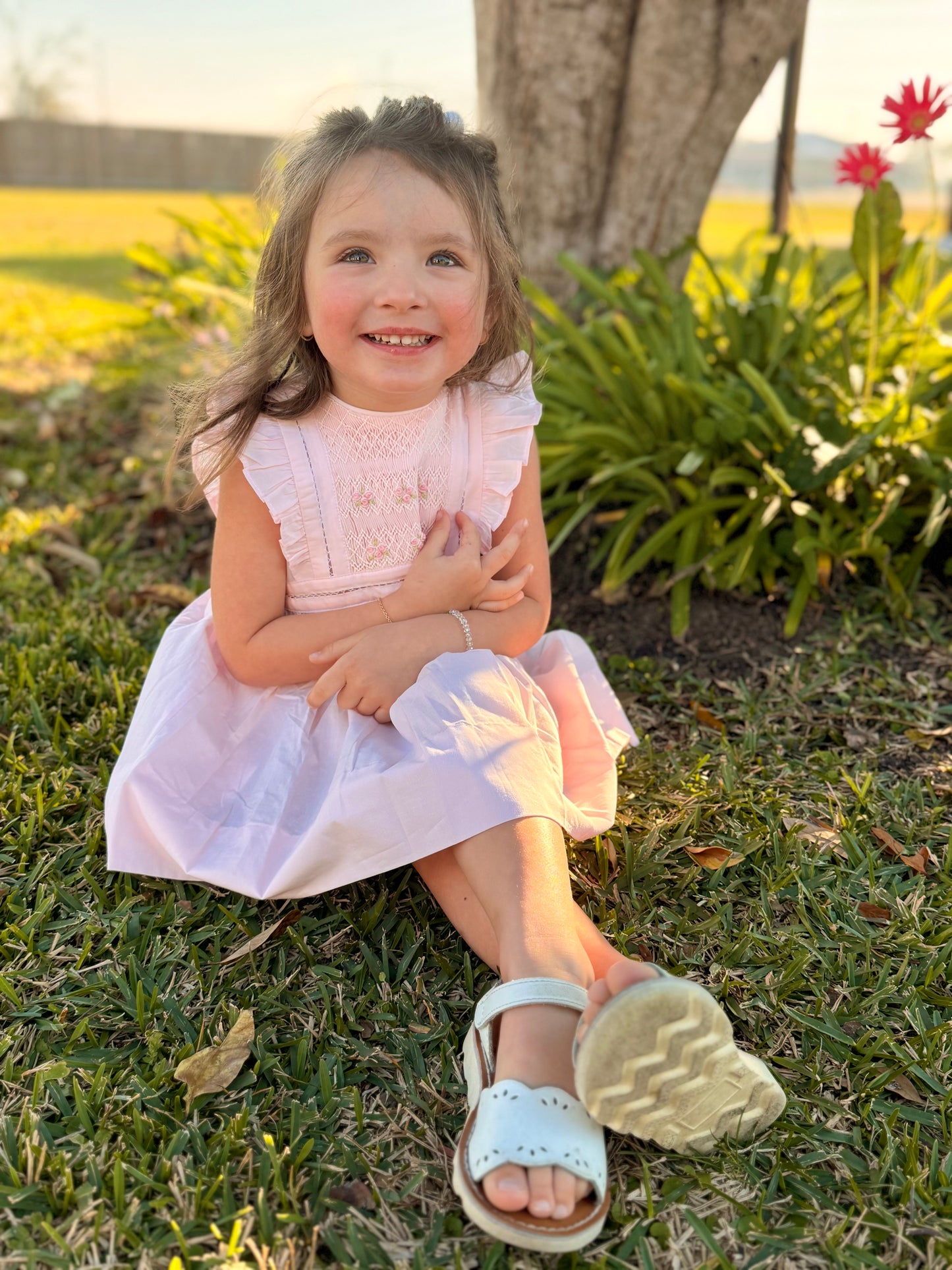 Pink Floral Favors Smocked Dress