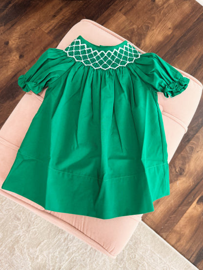 Emerald Green Pearl Beaded Smocked Dress