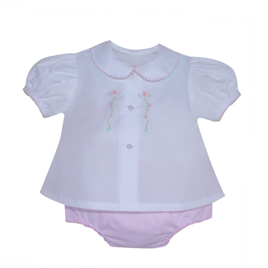 Pink Floral Embroidered Diaper Set