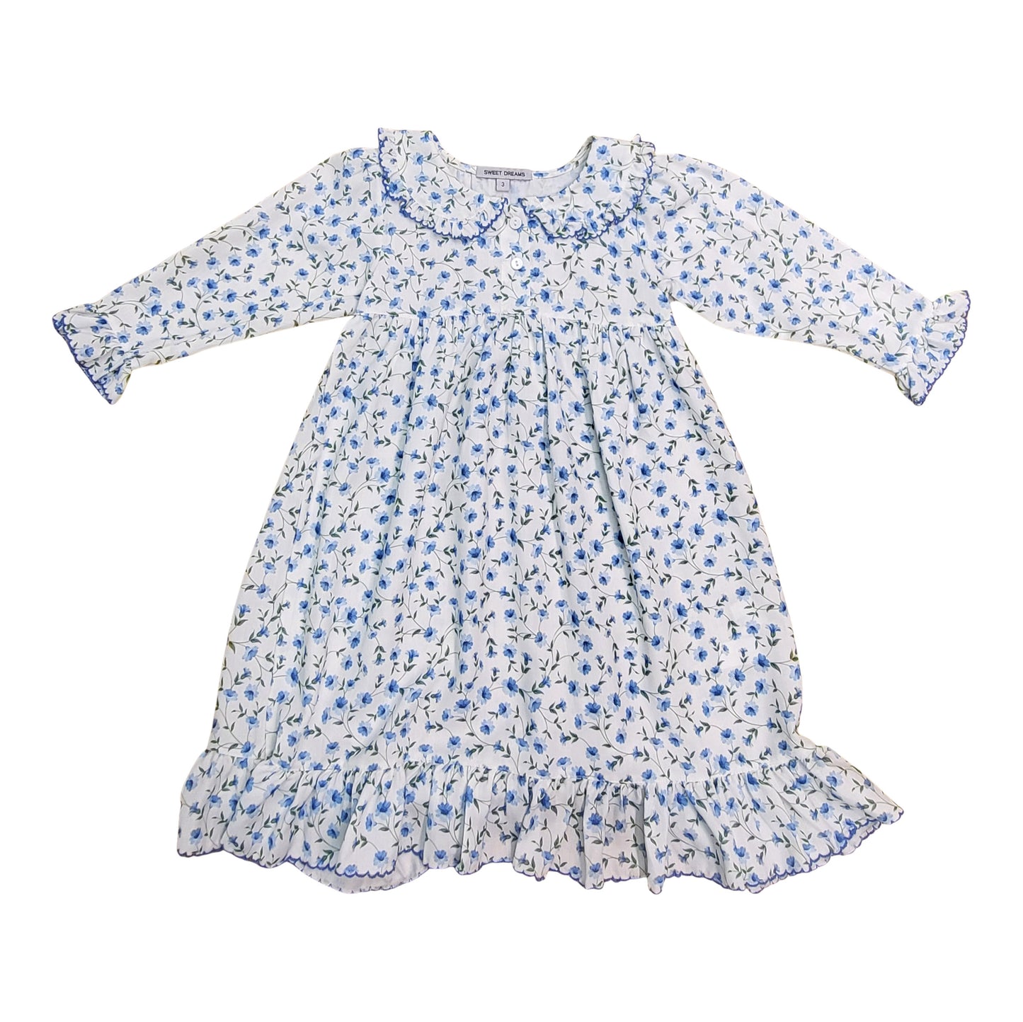 Blue Floral Ruffle Sleeve Nightgown