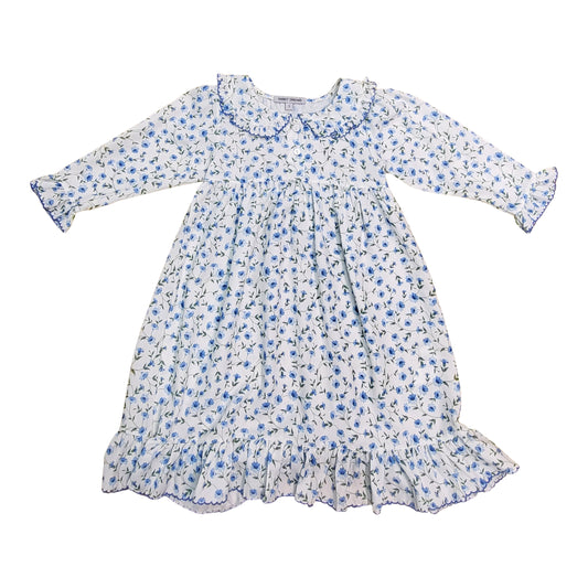 Blue Floral Ruffle Sleeve Nightgown