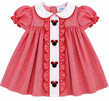 Red Gingham Minnie Embroidered Dress