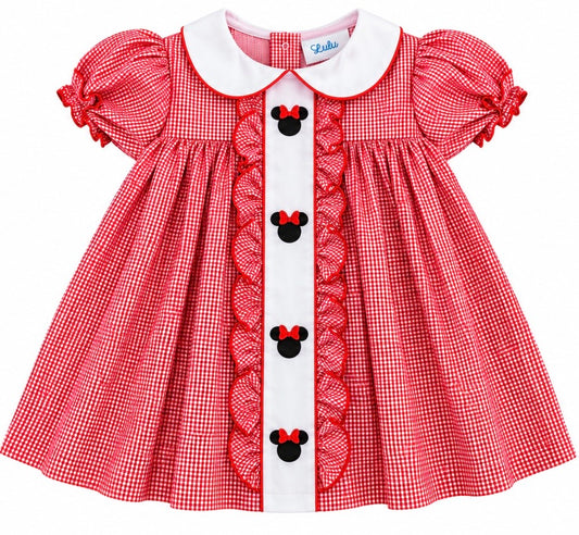 Red Gingham Minnie Embroidered Dress