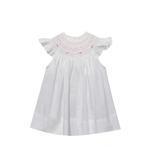 White Bishop Dress with Roses & Ruffles