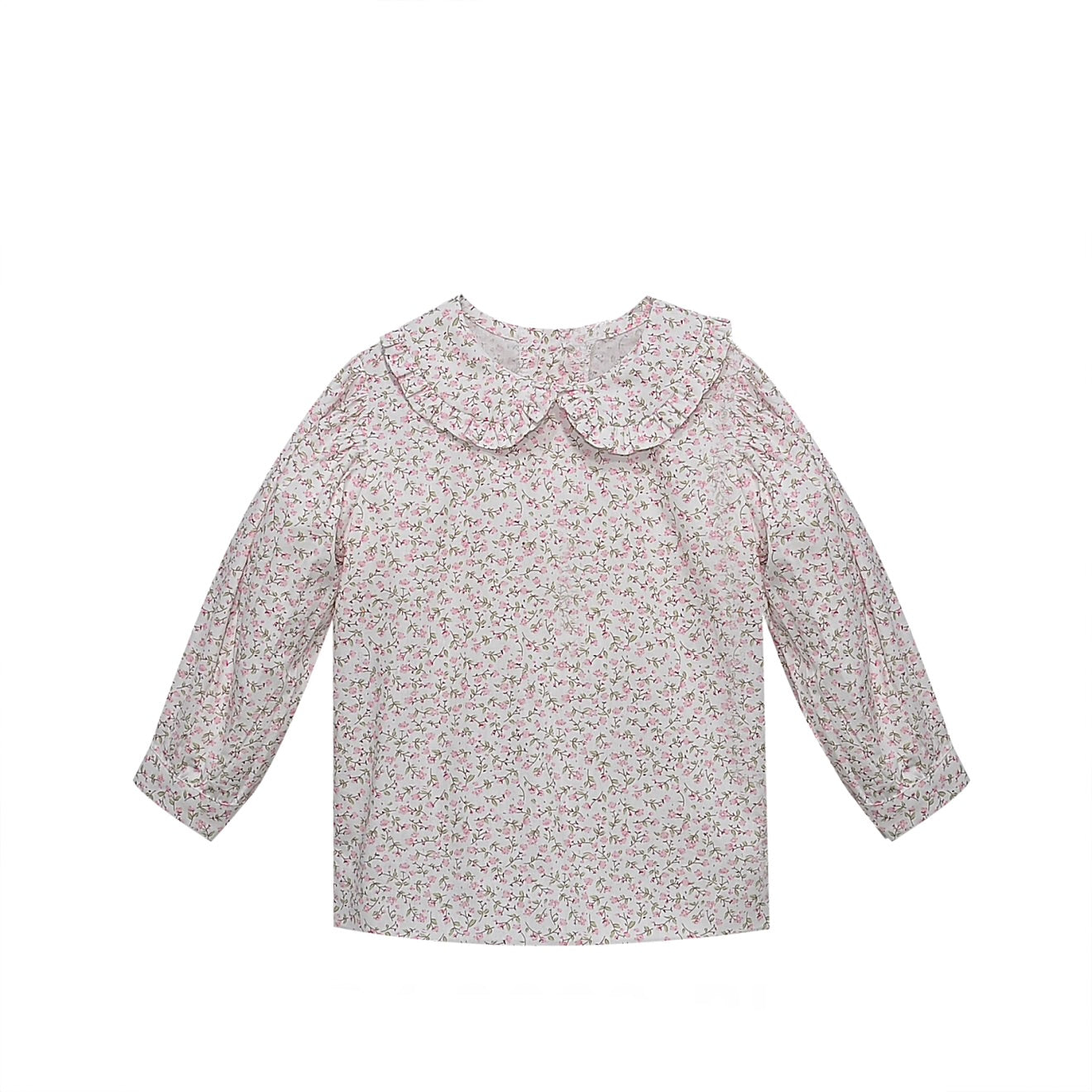 Pink Floral Garden Collared Long-Sleeve Blouse